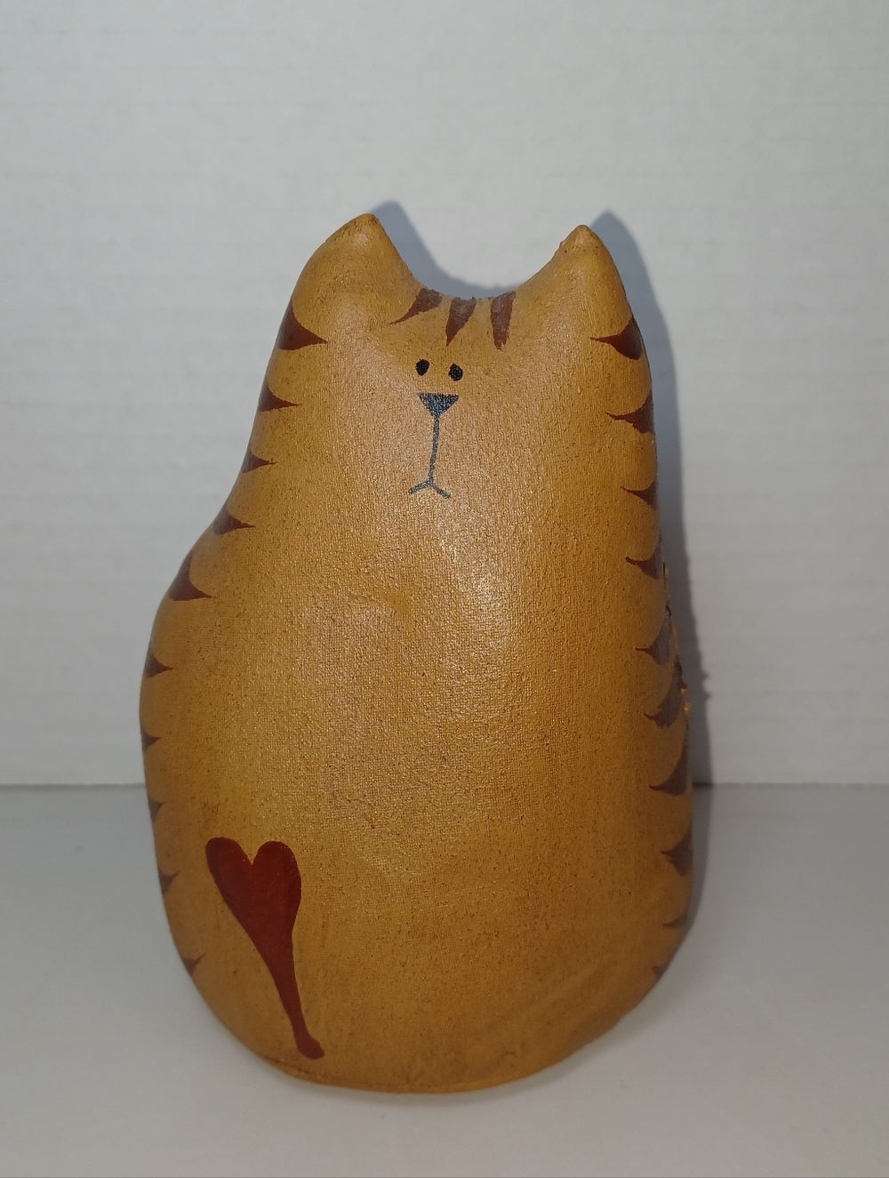 Vintage Handcrafted Tan Folk Art Figurine.  Painted Leather Aloof Tabby Cat
